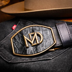 Montana // Caiman & Calf Leather Belt // Black (36)