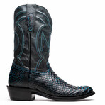 Kansas // Python Leather Western Boots // Black + Blue (7)