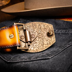 Montana // Caiman & Calf Leather Belt // Mustard Brown (36)