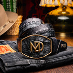 Montana // Caiman & Calf Leather Belt // Black (36)