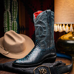Kansas // Python Leather Western Boots // Black + Blue (7)