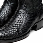 Kansas // Python Leather Western Boots // Black (7)