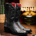 Kansas // Python Leather Western Boots // Black (7)