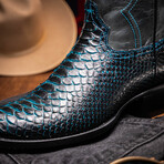 Kansas // Python Leather Western Boots // Black + Blue (7)