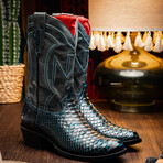 Kansas // Python Leather Western Boots // Black + Blue (7)