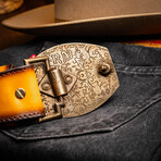 Texas // Caiman & Calf Leather Belt // Mustard Brown (36)