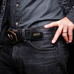 Texas // Caiman & Calf Leather Belt // Black (36)