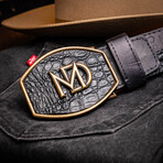 Texas // Caiman & Calf Leather Belt // Black (36)