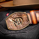 Texas // Caiman & Calf Leather Belt // Stone Brown (36)