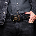 Texas // Caiman & Calf Leather Belt // Black (36)