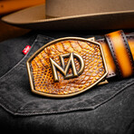 Texas // Caiman & Calf Leather Belt // Mustard Brown (36)