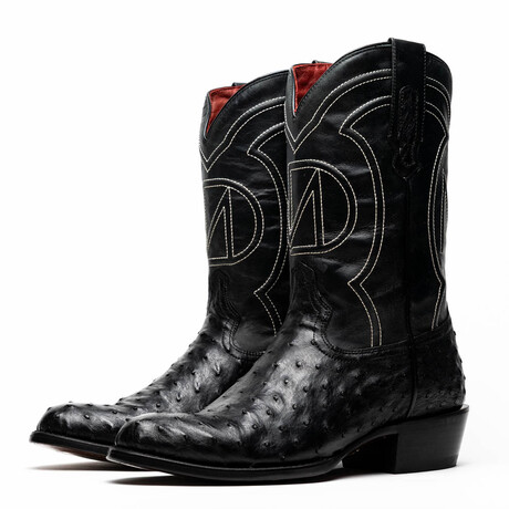 Savannah // Ostrich Quill Leather Western Boots // Black (10)