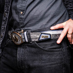 Texas // Caiman & Calf Leather Belt // Stone Gray (36)