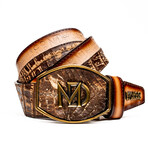 Texas // Caiman & Calf Leather Belt // Stone Brown (36)