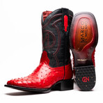 Alabama Ostrich Quill Western Boots // Red (10)
