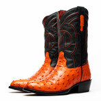 Savannah // Ostrich Quill Leather Western Boots // Orange (10)