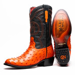 Savannah // Ostrich Quill Leather Western Boots // Orange (10)