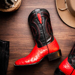 Alabama Ostrich Quill Western Boots // Red (10)