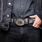 Iowa // Caiman Leather Belt // Stone Gray (36)
