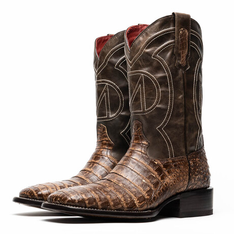 Tucson // Caiman Belly Leather Western Boots // Stone Brown (10)