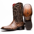 Tucson // Caiman Belly Leather Western Boots // Stone Brown (10)