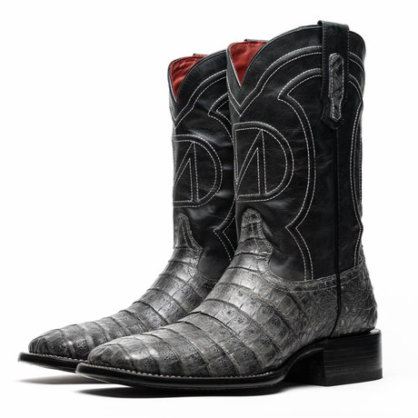Tucson // Caiman Belly Leather Western Boots // Stone Gray (10)