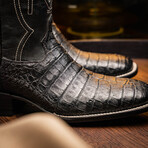 Tucson // Caiman Belly Leather Western Boots // Black (7)