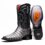 Tucson // Caiman Belly Leather Western Boots // Stone Gray (10)