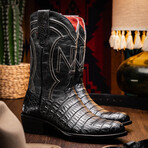 Phoenix // Caiman Belly Leather Western Boots // Black (7)