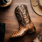 Tucson // Caiman Belly Leather Western Boots // Stone Brown (10)