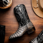 Tucson // Caiman Belly Leather Western Boots // Stone Gray (10)