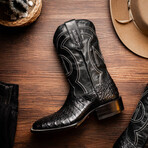 Tucson // Caiman Belly Leather Western Boots // Black (7)