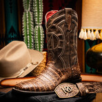 Tucson // Caiman Belly Leather Western Boots // Stone Brown (10)