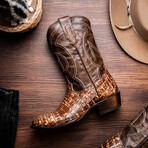 Phoenix // Caiman Belly Leather Western Boots // Stone Brown (10)