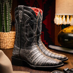 Tucson // Caiman Belly Leather Western Boots // Stone Gray (10)