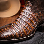 Tucson // Caiman Belly Leather Western Boots // Aged Brown (7)