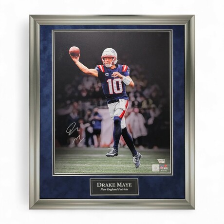 Drake Maye // New England Patriots // Signed Photo + Framed // Throw