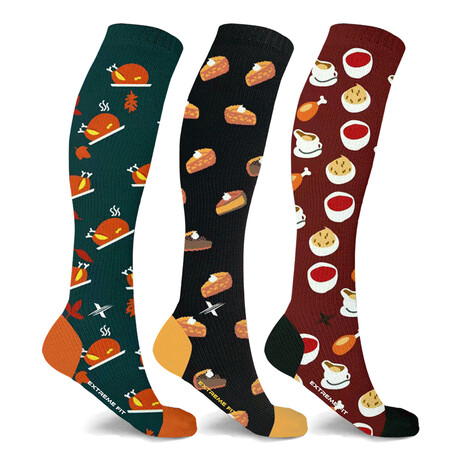 3-Pairs // Thanksgiving Dinner Special Pain Relief Compression Socks // Multicolor (Small/Medium)