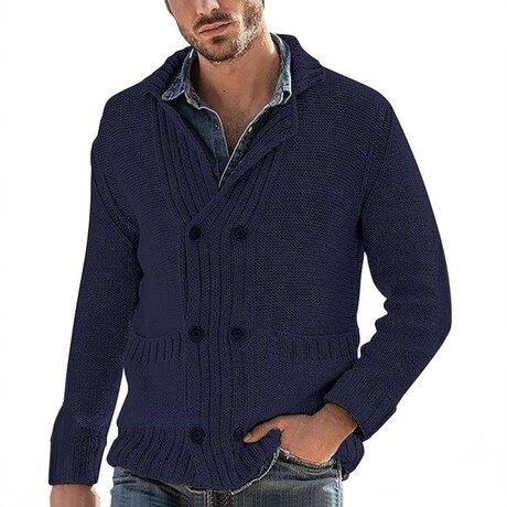 Cross-Knit Cardigan // Navy Blue (XS)
