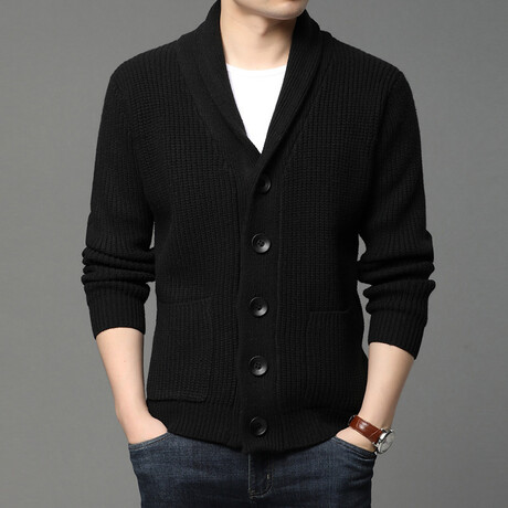 Shawll Collar Cardigan w/ Patch Pockets // Black (XS)