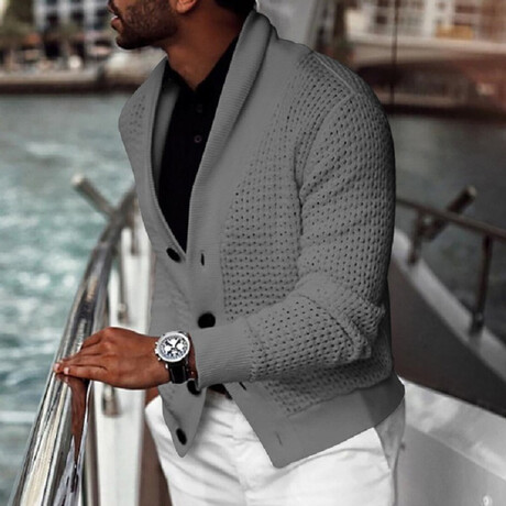 Shawll Collar Button-Up Cardigan // Grey (XS)