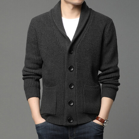 Shawll Collar Cardigan w/ Patch Pockets // Dark Grey (XS)