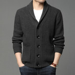 Shawll Collar Cardigan w/ Patch Pockets // Dark Grey (L)