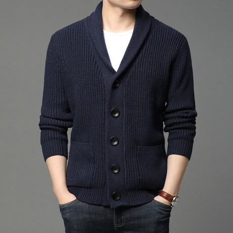 Shawll Collar Cardigan w/ Patch Pockets // Navy Blue (XS)