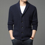 Shawll Collar Cardigan w/ Patch Pockets // Navy Blue (2XL)