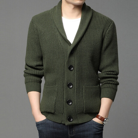 Shawll Collar Cardigan w/ Patch Pockets // Green (XS)