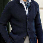 Stand-Up Collar Knit Cardigan // Navy Blue (XS)
