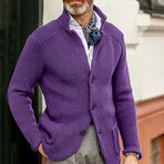 Stand-Up Collar Knit Cardigan // Purple (M)