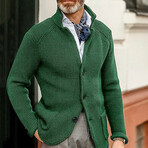 Stand-Up Collar Knit Cardigan // Green (3XL)