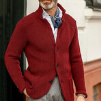 Stand-Up Collar Knit Cardigan // Red (M)